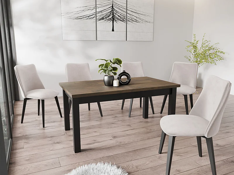 Moderner Rechteckiger Ausziehbarer Esstisch - Platzsparend - Schwarze Holzbeine - 160 bis 240 cm - Hergestellt in EU - 160 x 90 cm - Lefkas Eiche