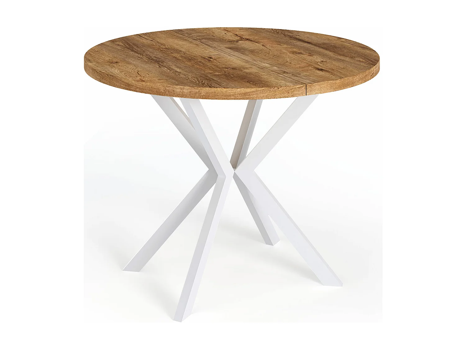 Table à Manger Extensible Ronde - Table Style Loft Avec Blanc Pieds en Métal - 100 à 180 cm - Table Ronde Style Industriel Pour le Salon - Chêne Lefkas - 100 cm