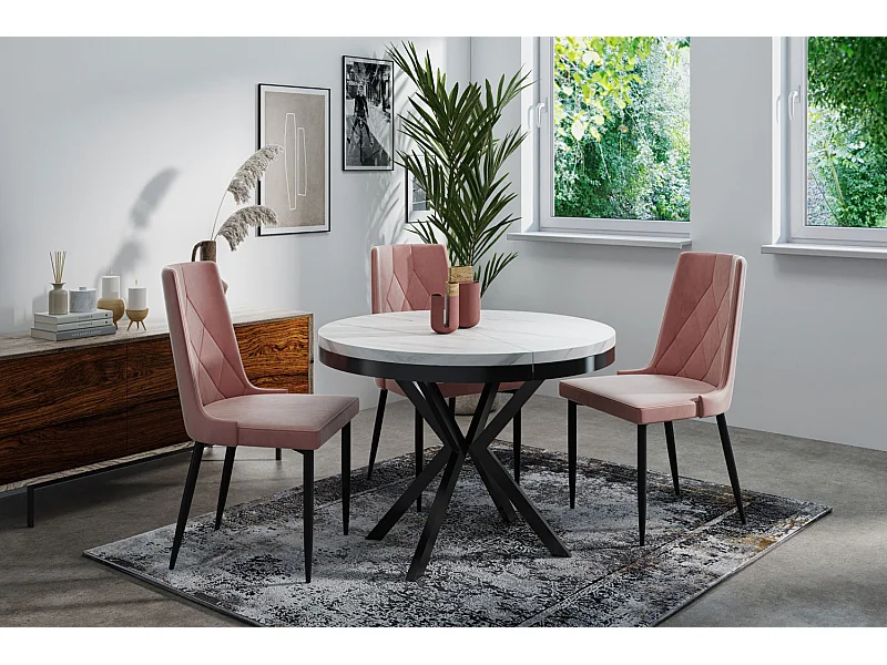 Runder Ausziehbarer Esstisch - Loft Style Tisch mit Metallbeinen - 120 bis 200 cm - Industrieller Tisch für Wohnzimmer - Kompakt - 120 cm - Marmor Weiß