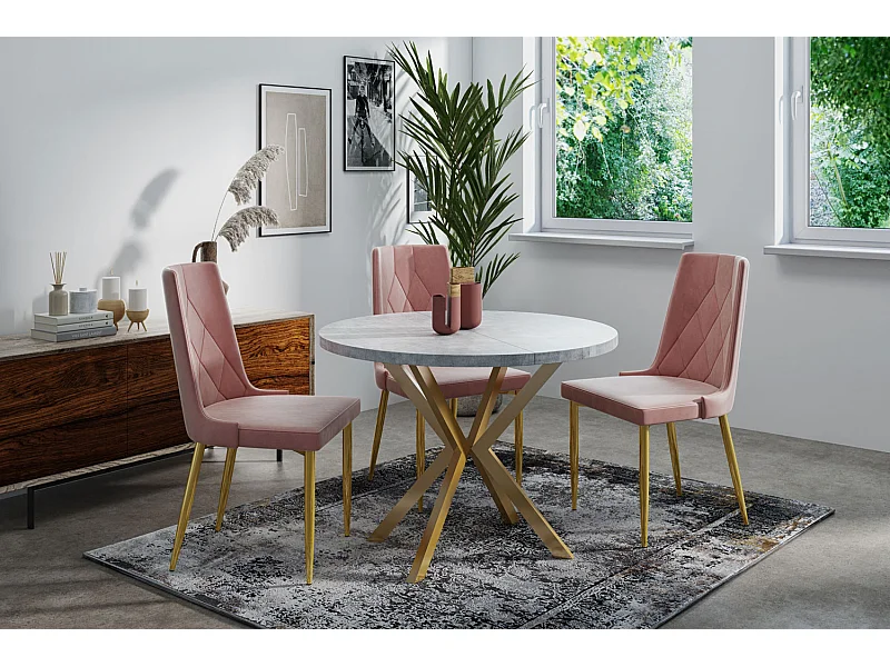 Runder Esstisch Ausziehbar ⌀ 100 cm - Goldene X-Beine - Grau - EU Herstellung