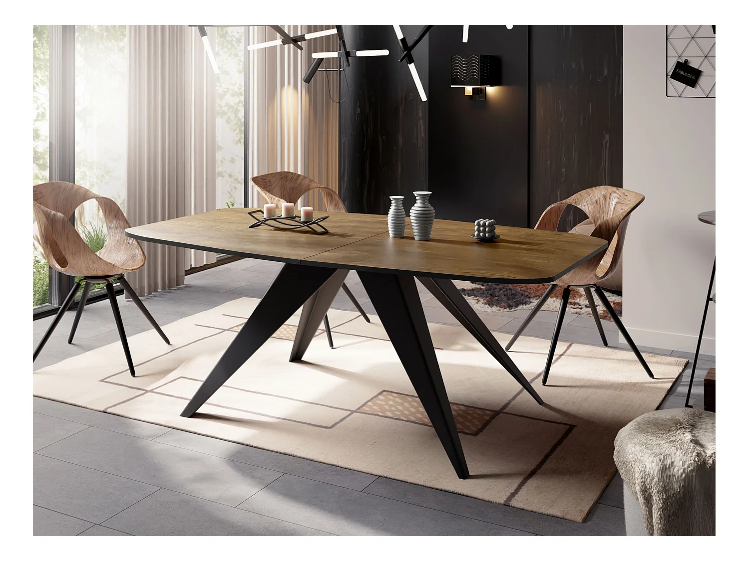 Table à Manger Extensible Style Loft - Table Industrielle avec Pieds Métalliques Noirs - Design Moderne pour Salon - 180 cm extensible à 220 cm - Chêne Lefkas