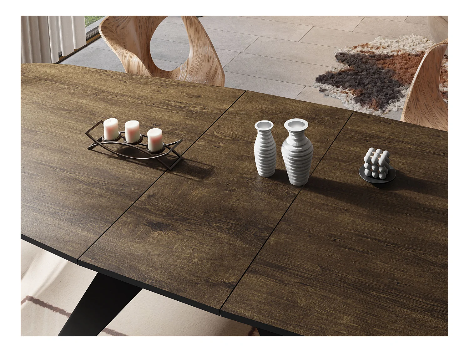 Ausziehbarer Esstisch im Loft-Stil - Industrieller Tisch mit Schwarzen Metallbeinen - Modernes Design für Wohnzimmer - 180 cm Ausziehbar auf 220 cm - Lefkas Eiche
