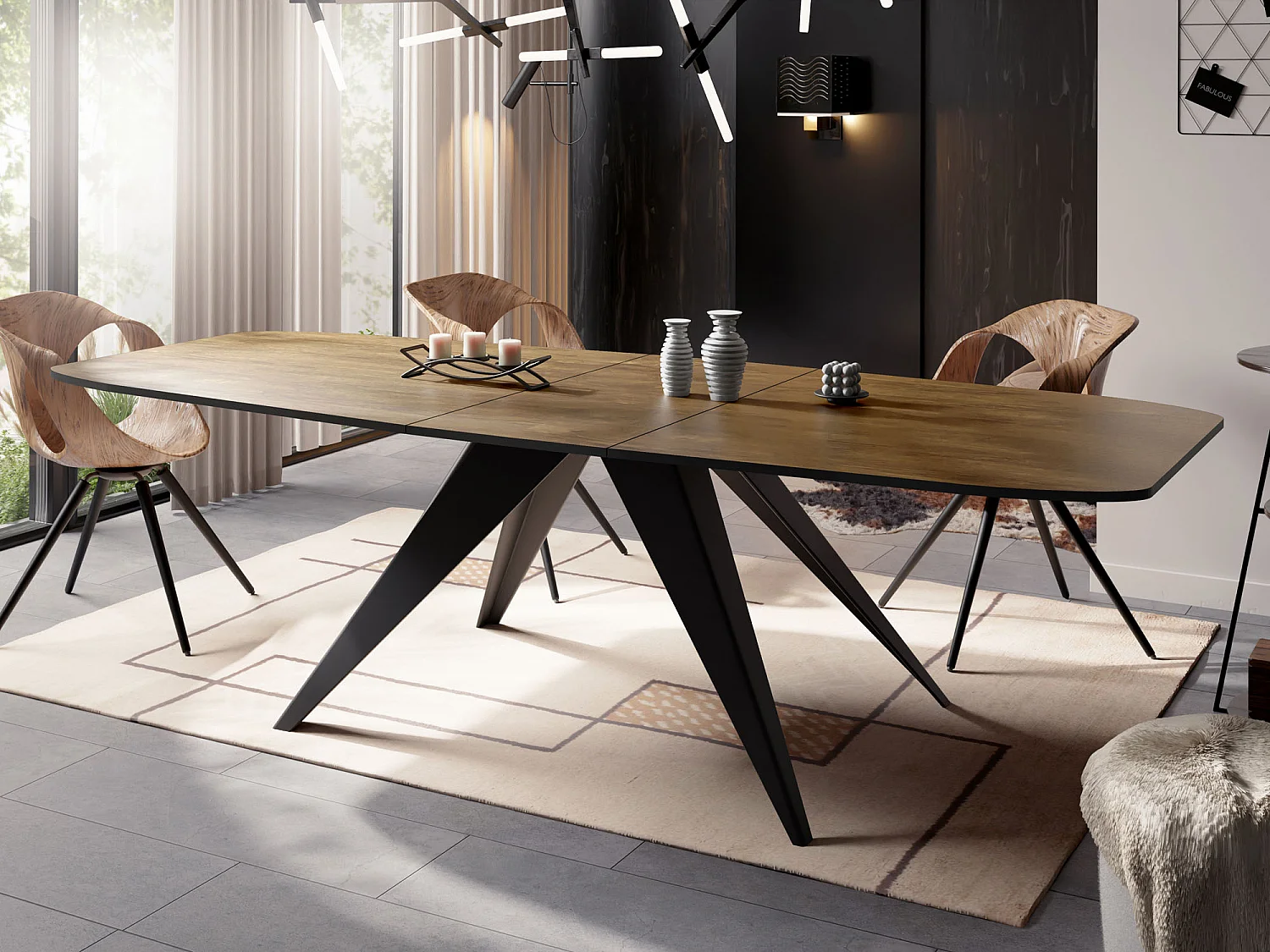 Table à Manger Extensible Style Loft - Table Industrielle avec Pieds Métalliques Noirs - Design Moderne pour Salon - 180 cm extensible à 220 cm - Chêne Lefkas