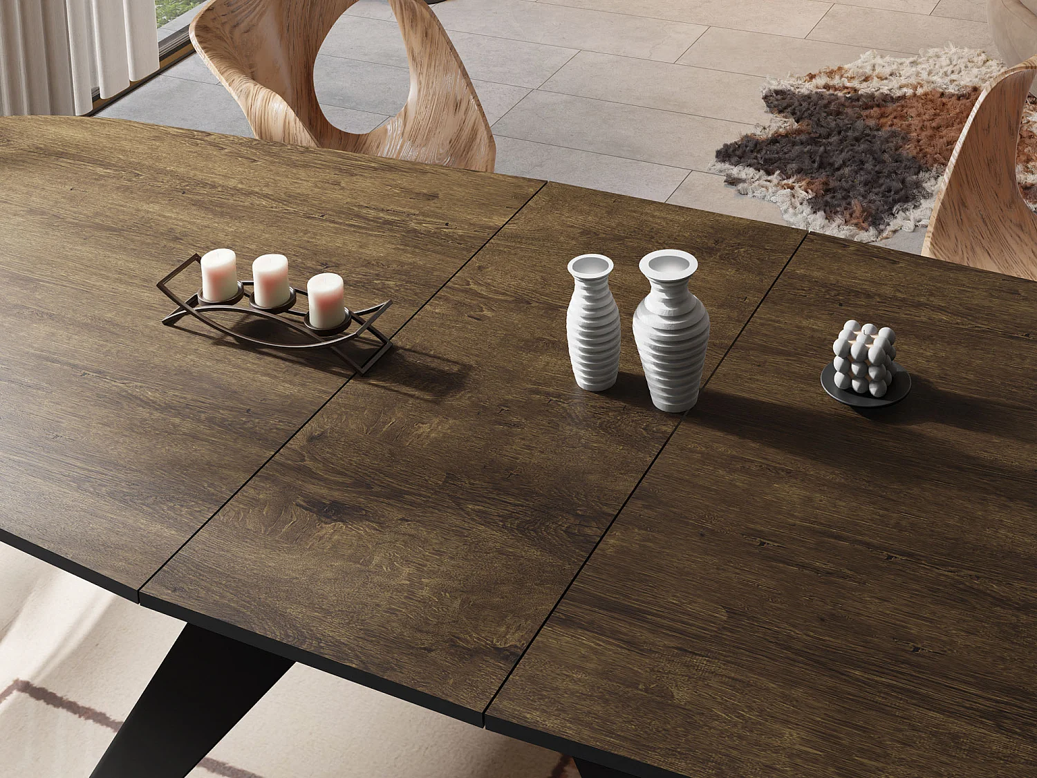 Table à Manger Extensible Style Loft - Table Industrielle avec Pieds Métalliques Noirs - Design Moderne pour Salon - 180 cm extensible à 220 cm - Chêne Lefkas