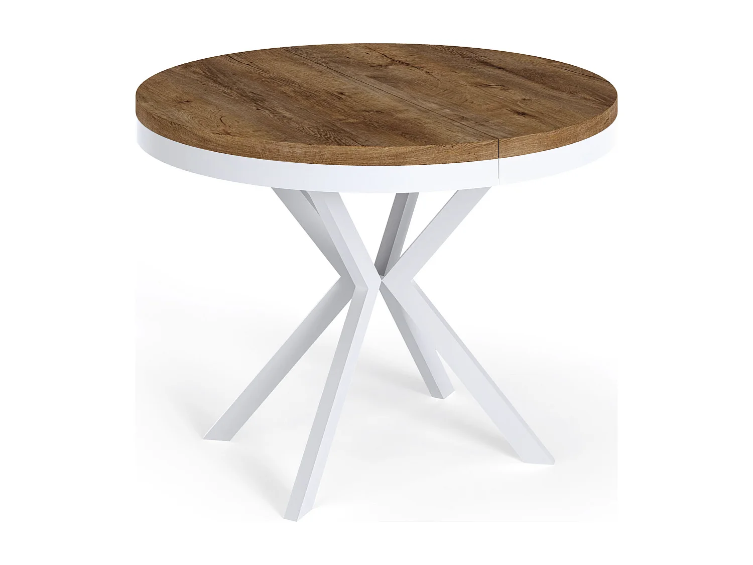 Table à Manger Extensible Ronde - Table Style Loft Avec Pieds en Métal Blancs - 90 à 170 cm - Table Ronde Style Industriel Pour le Salon - 90 cm - Chêne Lefkas