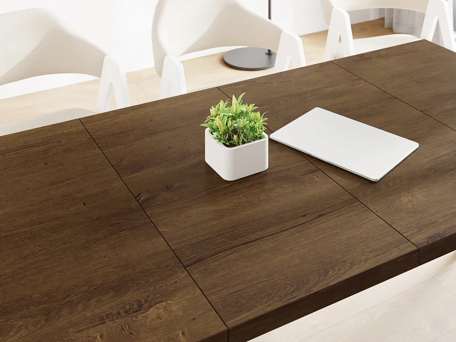 Quadratischer Ausziehbarer Esstisch Quadro 100-150 cm - Industrial Esszimmertisch mit Schwarzen Holzbeinen für 4-6 Personen - Loft-Stil Küchentisch - Lefkas Eiche