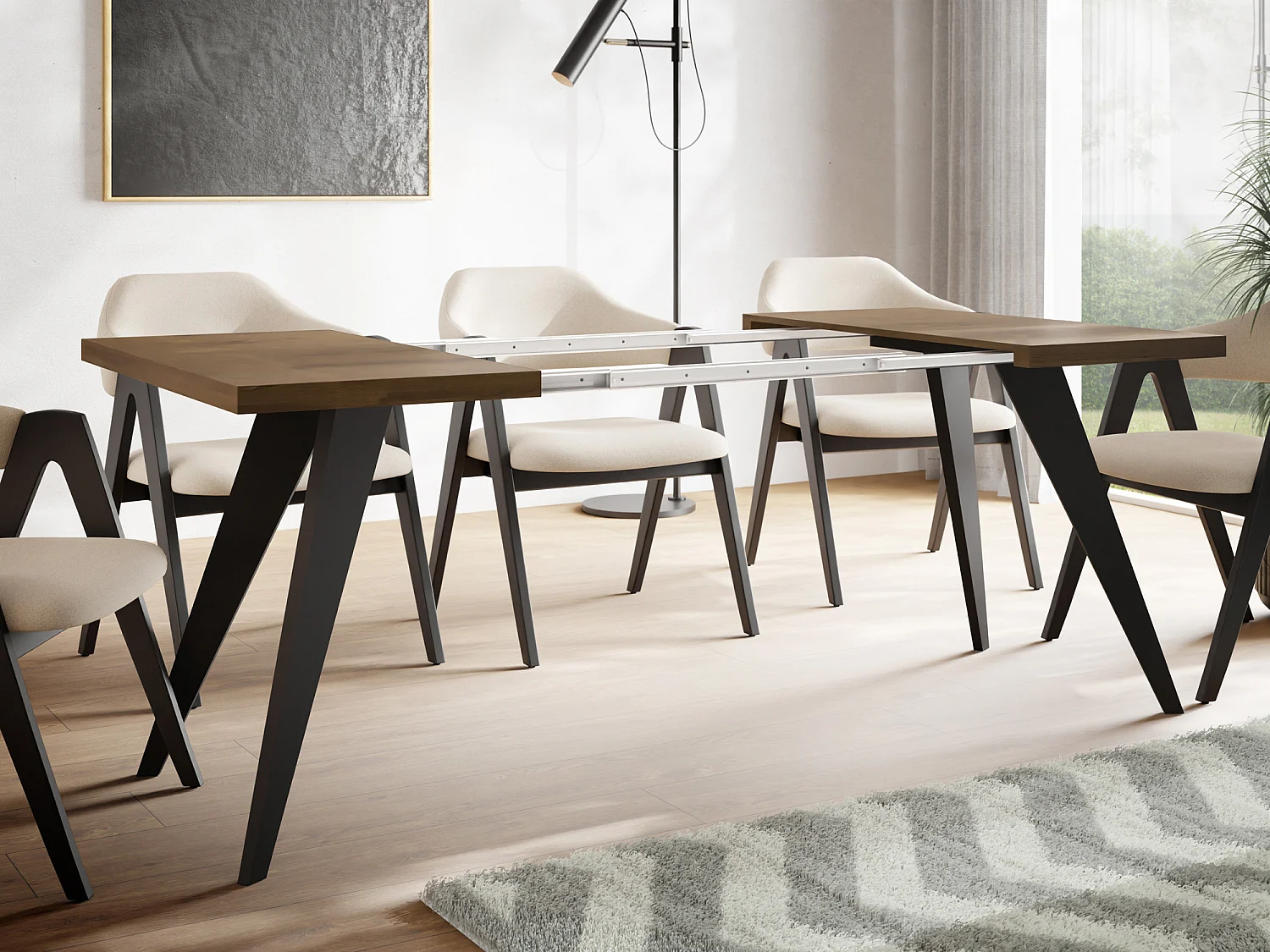 Quadratischer Ausziehbarer Esstisch Quadro 100-150 cm - Industrial Esszimmertisch mit Schwarzen Holzbeinen für 4-6 Personen - Loft-Stil Küchentisch - Lefkas Eiche