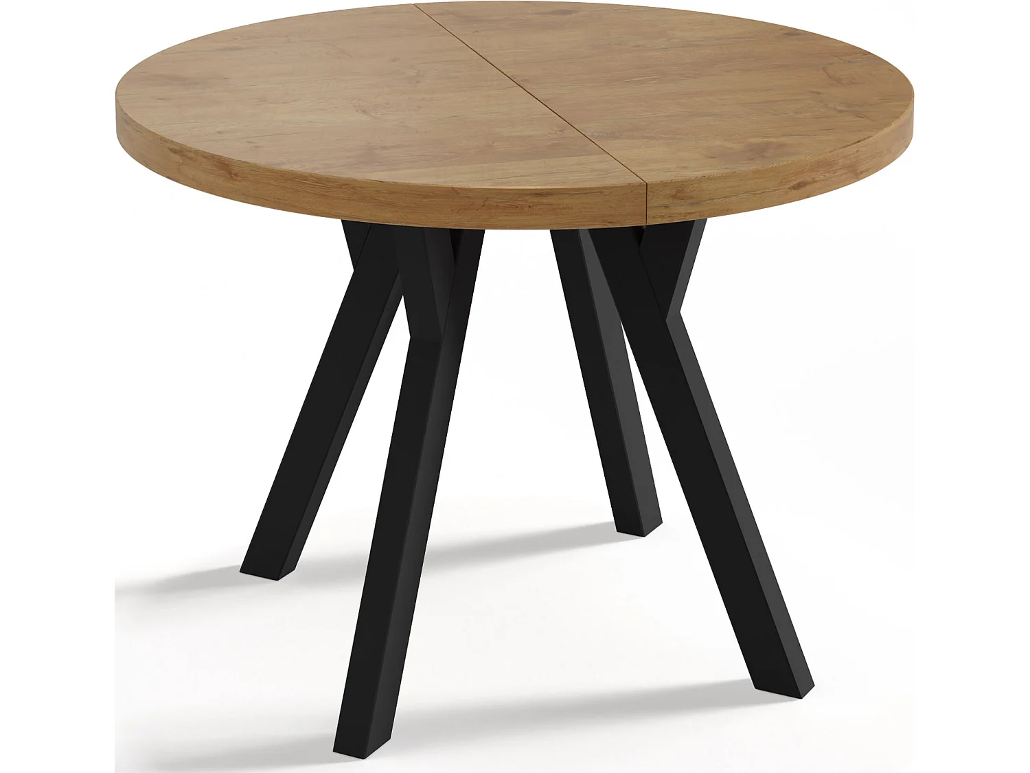 Designer Runder Ausziehbarer Esstisch - Loft-Stil, Platzsparend - Schwarze Beine - 100 bis 150cm - für 5-8 Personen - Hergestellt in EU - Lancelot Eiche - 150 cm