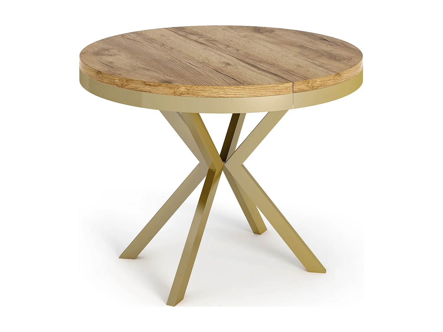 Table à Manger Extensible Ronde - Table Style Loft avec Doré Pieds en Métal - 100 à 180 cm - Table Ronde Style Industriel Pour le Salon - 100 cm - Chêne Craft