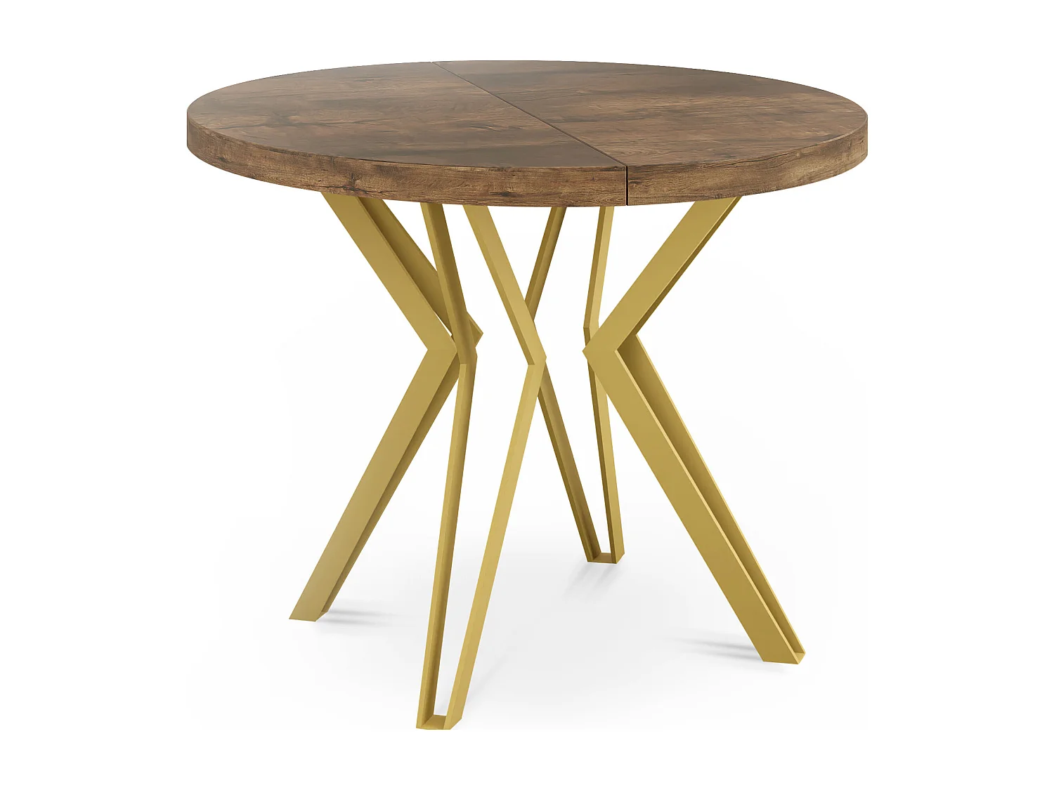 Runder Tisch für das Esszimmer - 100 oder 120 cm Durchmesser - Klappbarer Tisch mit Pulverbeschichteten Goldenen Metallbeinen  - 120 cm - Lefkas Eiche