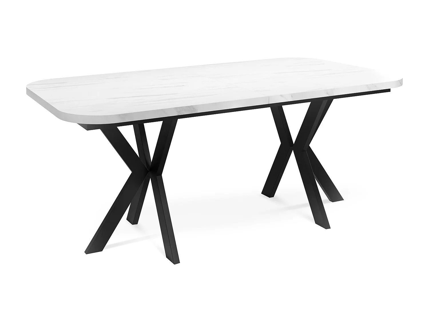 Table de Salle à Manger à Rallonges de Style Moderne - Table Rectangulaire avec Pieds en Métal Noir - Table Industrielle - 200 x 100 cm - Marbre Blanc