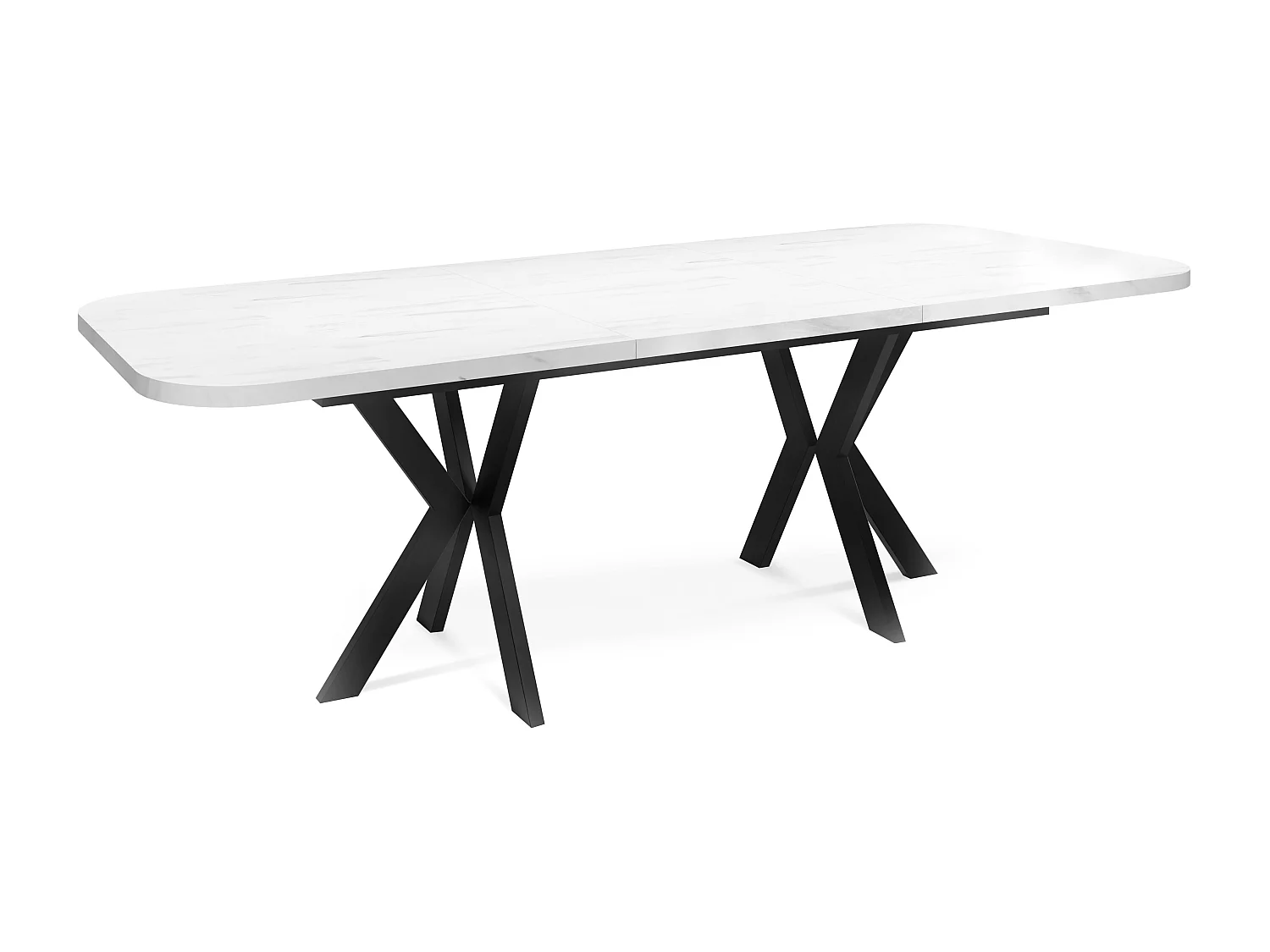 Ausziehbarer Esstisch im Modern-Stil - Rechteckiger Tisch mit Schwarzen Metallbeinen - Industrietisch mit Abgerundeten Ecken - 200 x 100 cm - Marmor Weiß