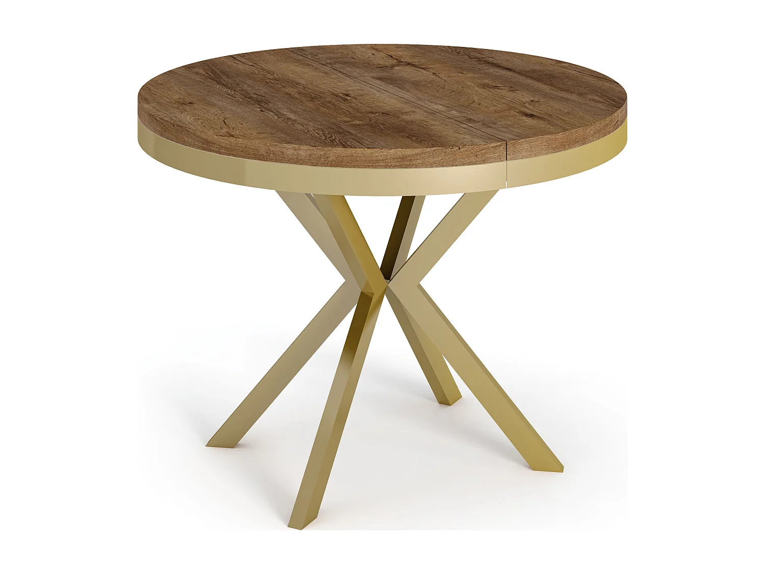 Runder Ausziehbarer Esstisch - Loft Style Tisch mit Goldenen Metallbeinen - 120 bis 200 cm - Industrieller Tisch für Wohnzimmer - Kompakt - 120 cm - Lefkas Eiche