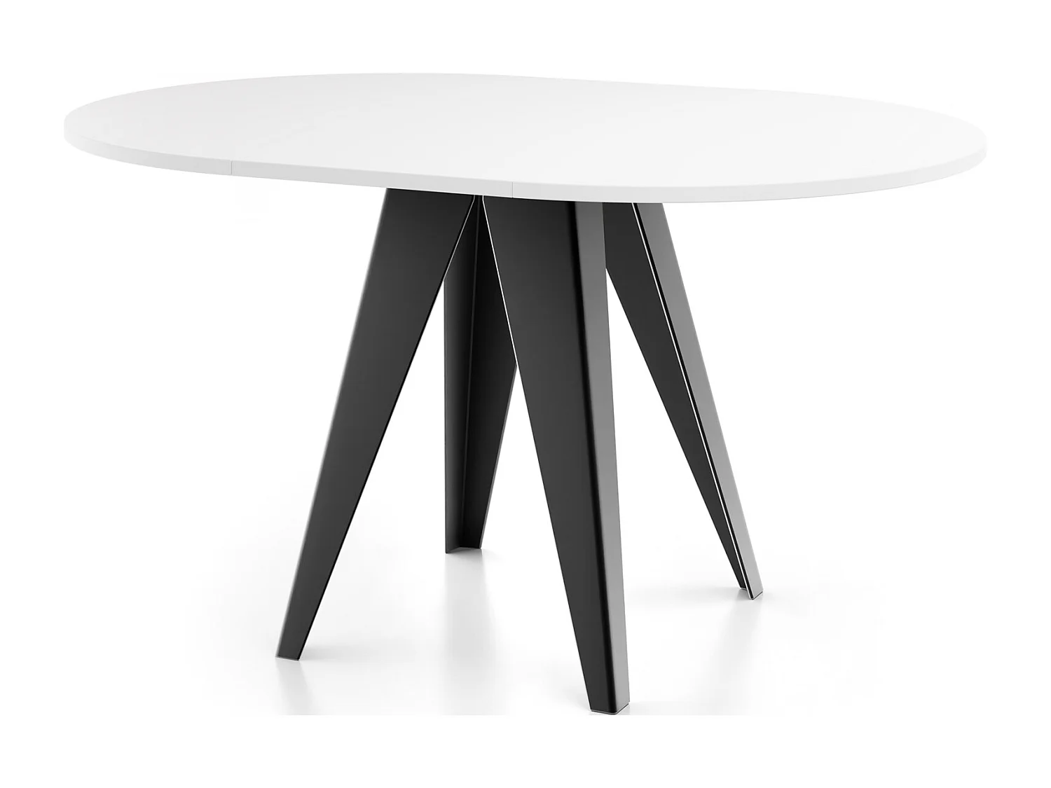 Table de Salle à Manger Ronde de Style Industriel - Moderne - Extensible de 90 cm à 130 cm - Pieds Métalliques Noirs - Blanc