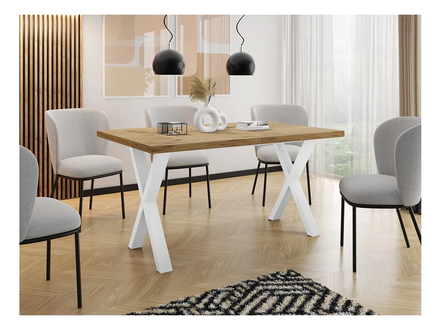 Rechteckiger Ausziehbarer Esstisch - Großer Modern-Stil Tisch mit Weißen Metallbeinen 120 140 160 cm bis 220 240 260 cm - Spacesaver - 120 x 80 cm - Lancelot Eiche