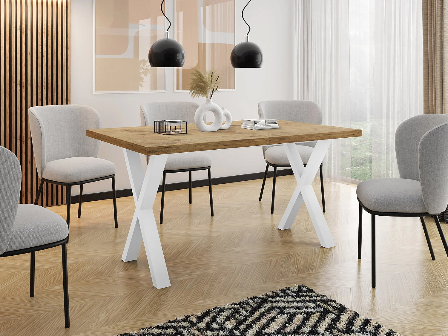 Rechteckiger Ausziehbarer Esstisch - Großer Modern-Stil Tisch mit Weißen Metallbeinen 120 140 160 cm bis 220 240 260 cm - Spacesaver - 120 x 80 cm - Lancelot Eiche