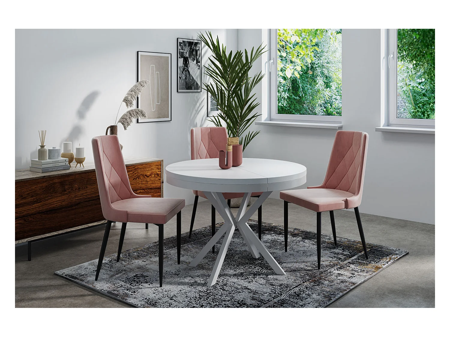 Table à Manger Extensible Ronde - Table Style Loft Avec Pieds en Métal Blancs - 90 à 170 cm - Table Ronde Style Industriel Pour le Salon - 90 cm - Blanc