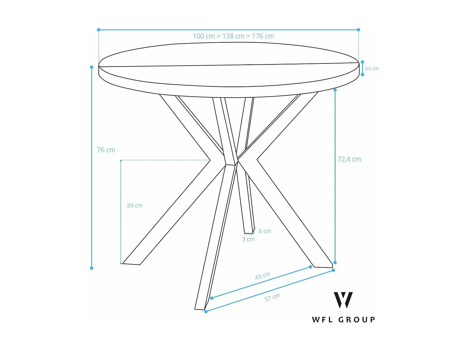 Runder Ausziehbarer Esstisch für 6-10 Personen - Loft Style Tisch mit Weißen Metallbeinen - 90 bis 120 cm - Industrieller Tisch für Wohnzimmer - Weiß - 100 cm