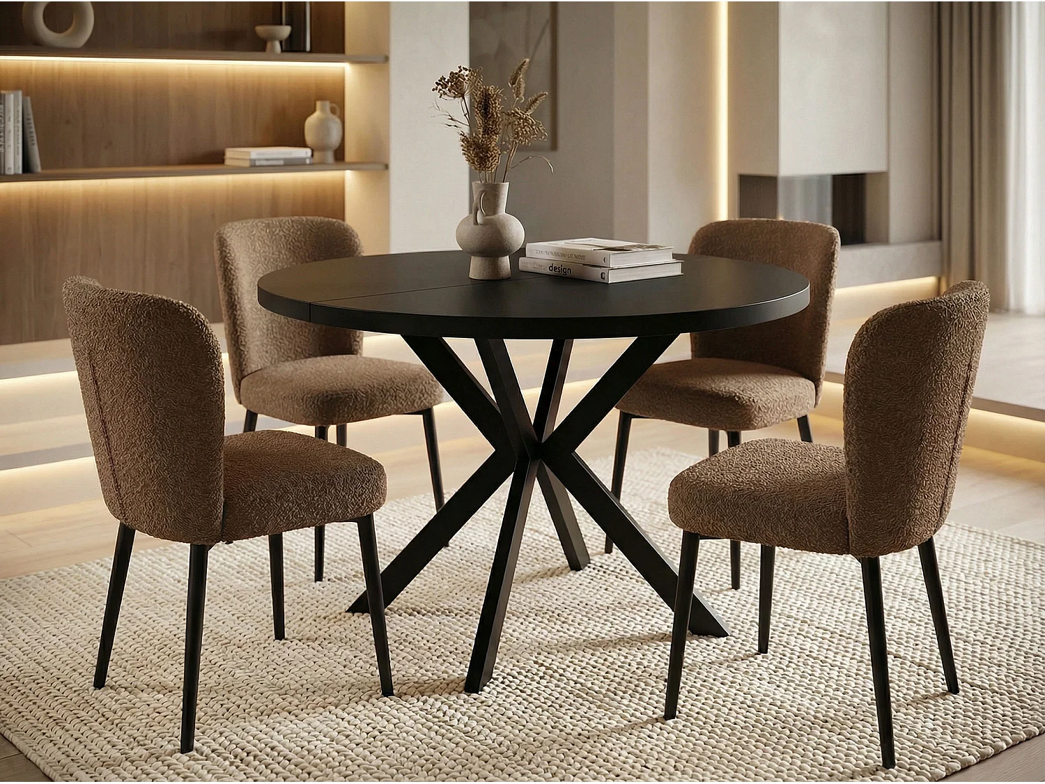 Runder Ausziehbarer Esstisch - Loft Style Tisch mit Metallbeinen - 120 bis 200 cm - Industrieller Tisch für Wohnzimmer - Spacesaver - Schwarz - 120 cm