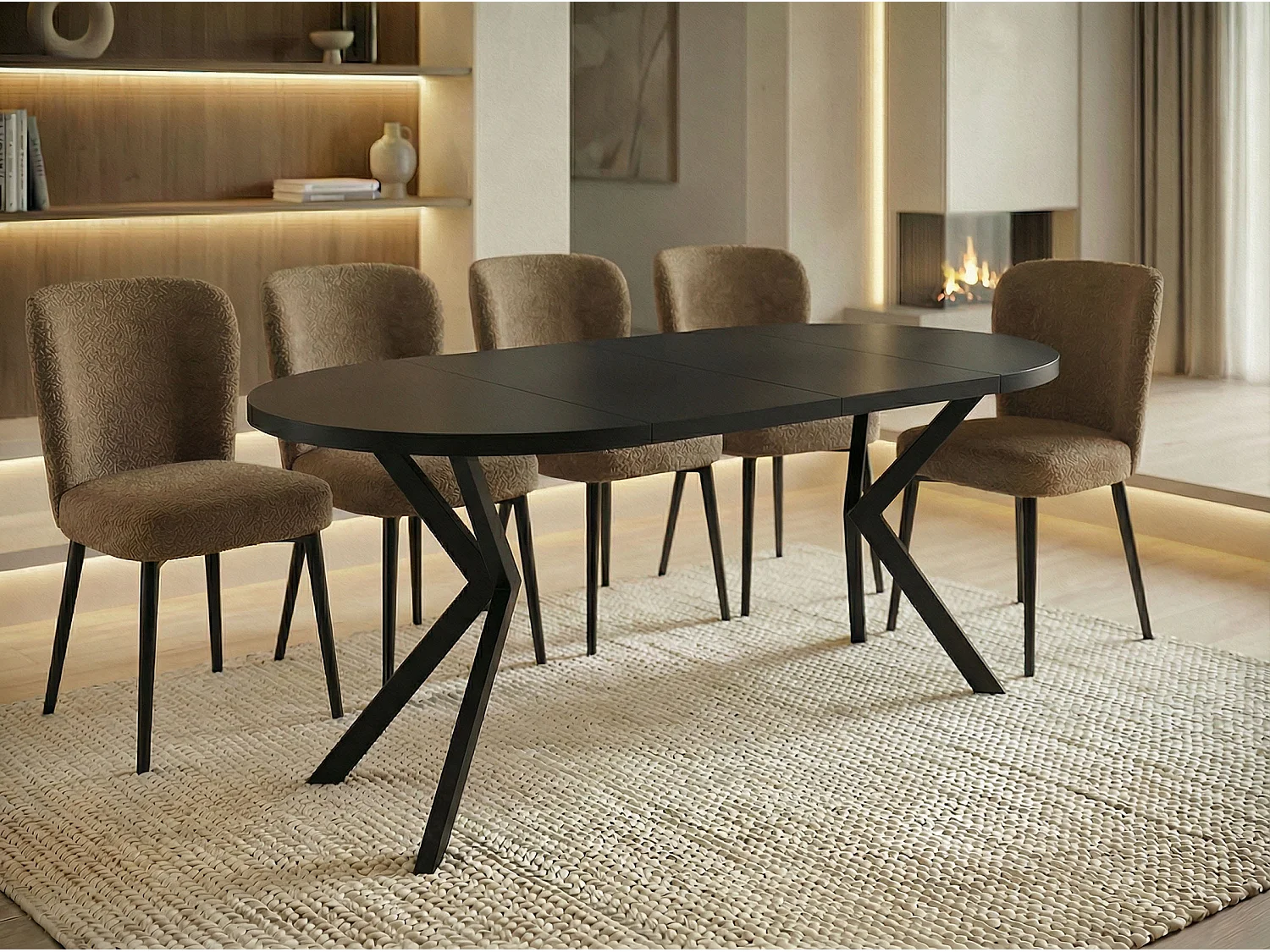 Runder Ausziehbarer Esstisch - Loft Style Tisch mit Metallbeinen - 120 bis 200 cm - Industrieller Tisch für Wohnzimmer - Spacesaver - Schwarz - 120 cm