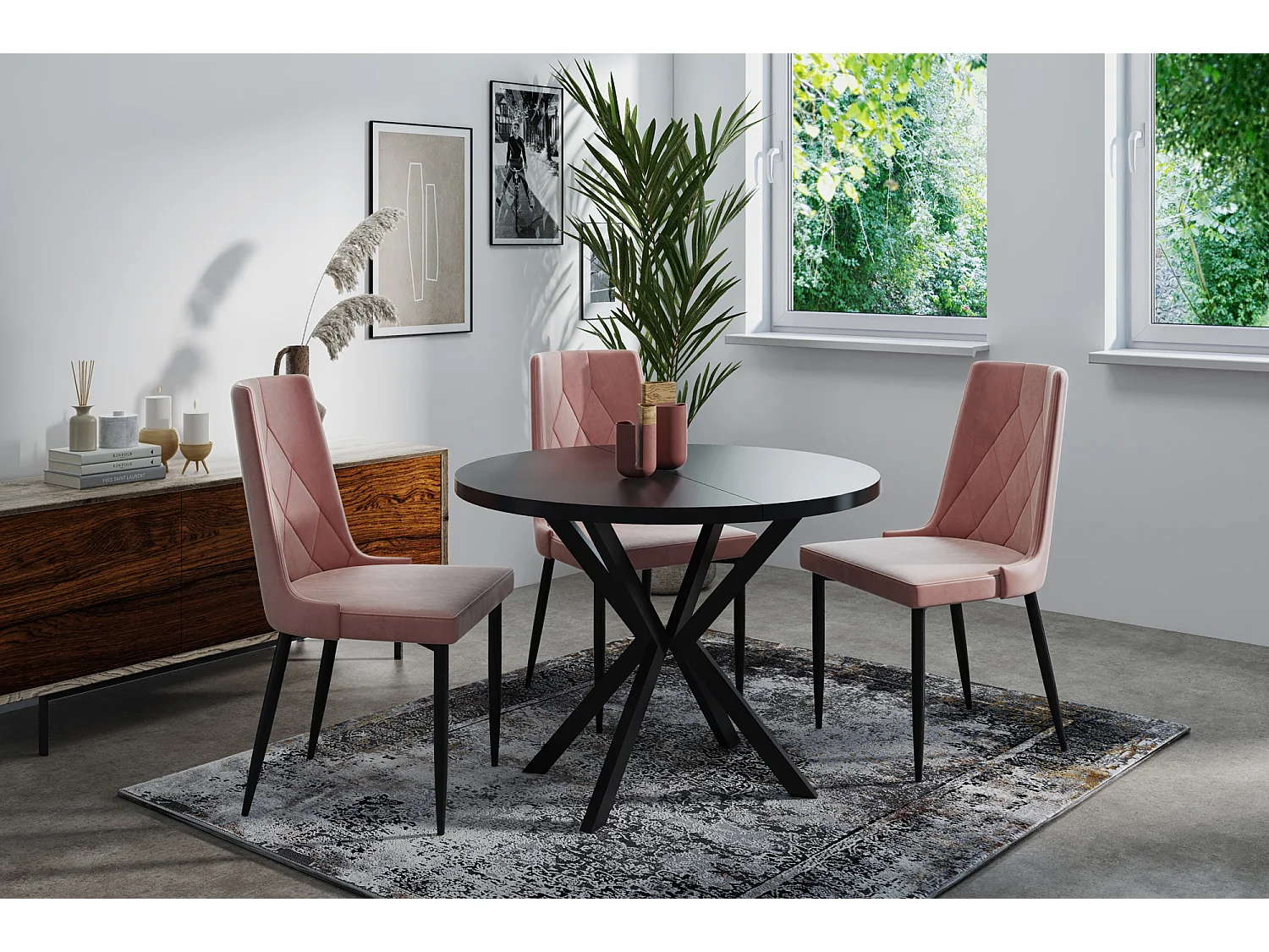 Runder Ausziehbarer Esstisch - Loft Style Tisch mit Metallbeinen - 120 bis 200 cm - Industrieller Tisch für Wohnzimmer - Spacesaver - Schwarz - 120 cm