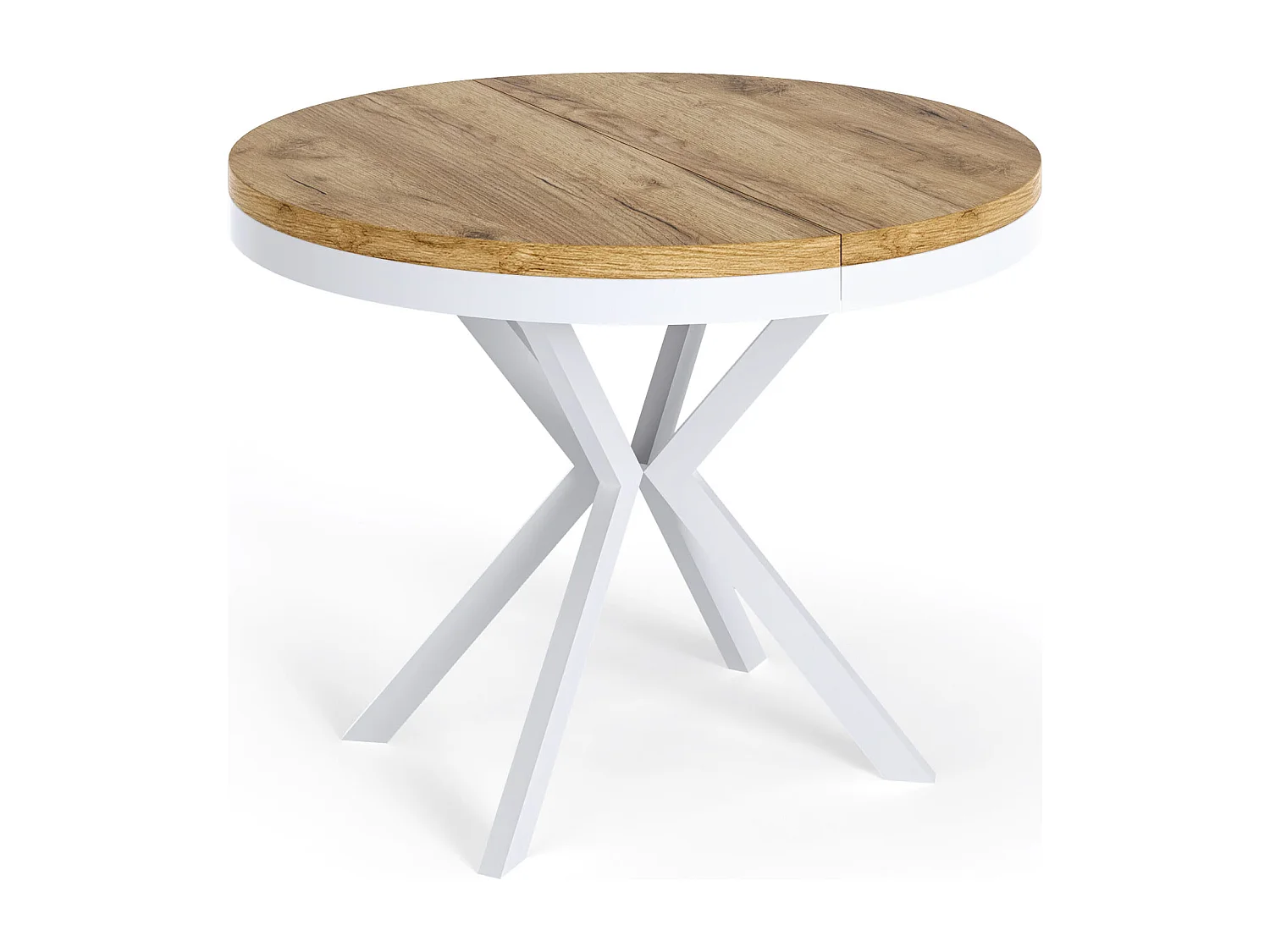 Runder Ausziehbarer Esstisch - Loft Style Tisch mit Weißen Metallbeinen - 90 bis 170 cm - Industrieller Tisch für Wohnzimmer - Kompakt - 90 cm - Craft Eiche