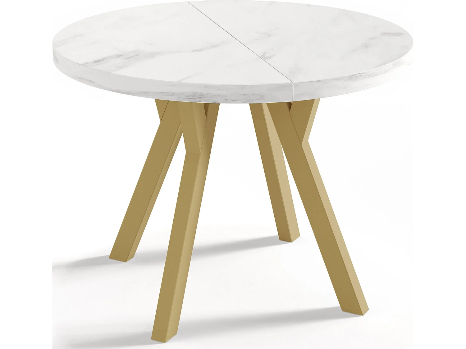 Designer Runder Ausziehbarer Esstisch - Loft-Stil, Platzsparend - Goldene Beine - 100 bis 150 cm - für 6-8 Personen - Hergestellt in EU - Marmor Weiß - 150 cm