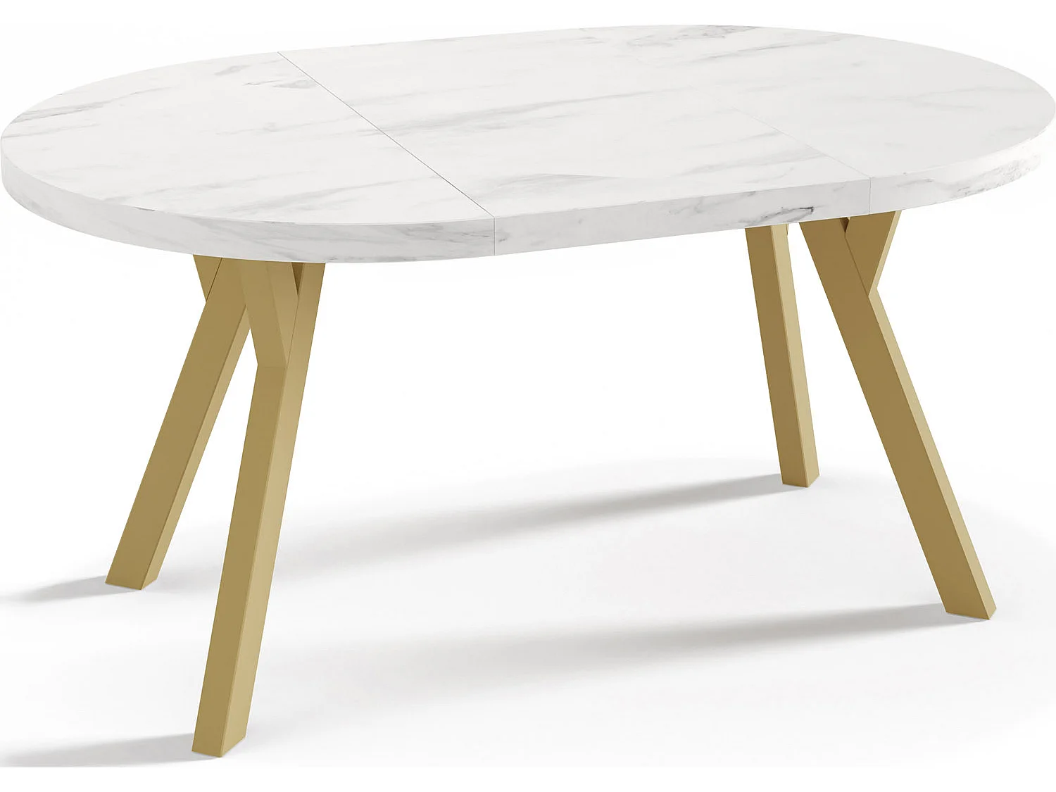 Designer Runder Ausziehbarer Esstisch - Loft-Stil, Platzsparend - Goldene Beine - 100 bis 150 cm - für 6-8 Personen - Hergestellt in EU - Marmor Weiß - 150 cm