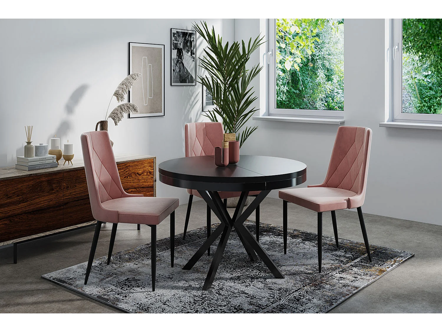 Runder Ausziehbarer Esstisch - Loft Style Tisch mit Metallbeinen - 120 bis 200 cm - Industrieller Tisch für Wohnzimmer - Kompakt - 120 cm - Schwarz