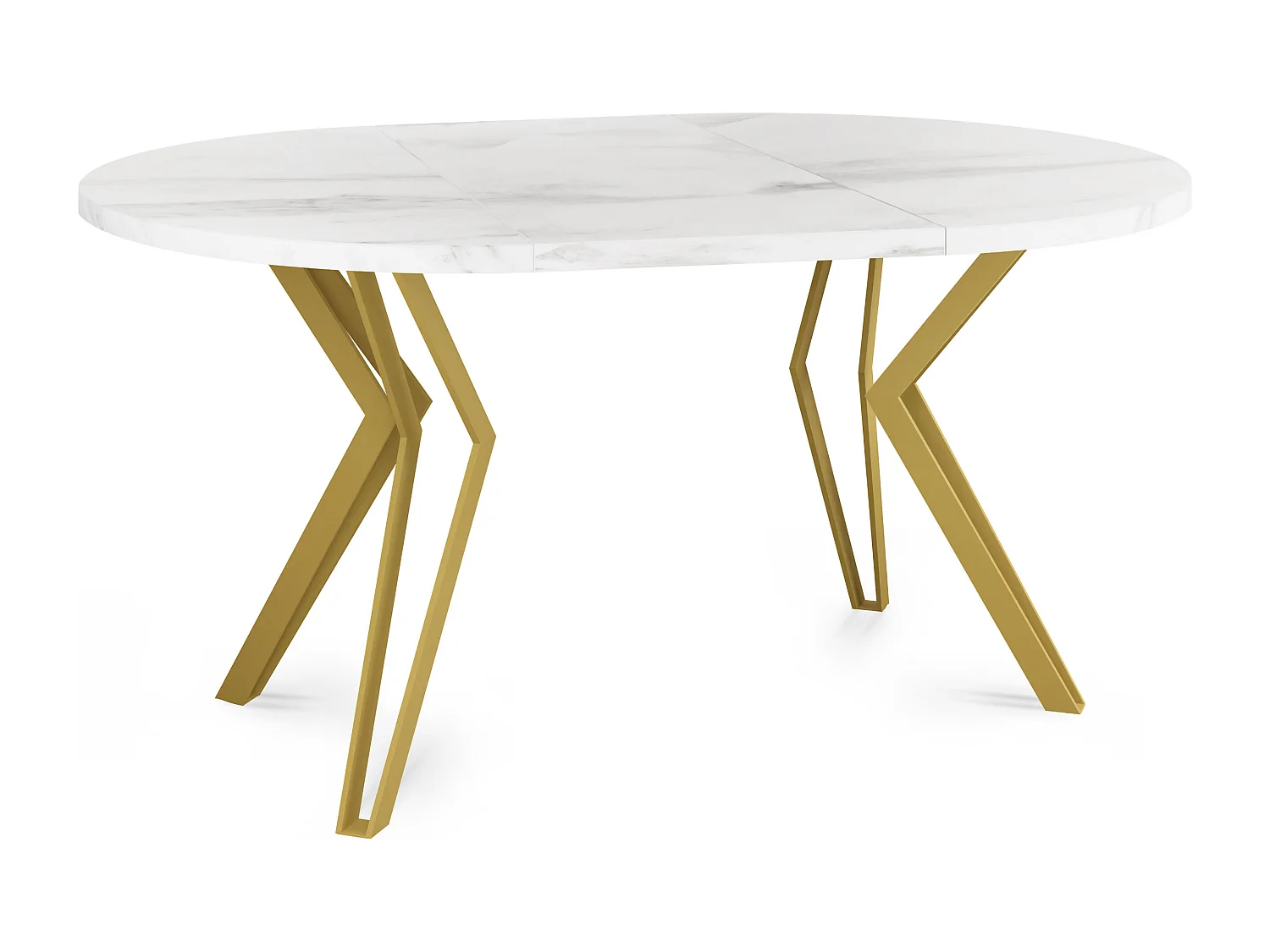 Runder Tisch für das Esszimmer - 100 oder 120 cm Durchmesser - Ausziehbarer Tisch mit Pulverbeschichteten Goldenenn Metallbeinen - 120 cm - Marmor Weiß