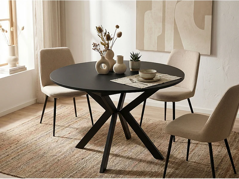 Table à Manger Extensible Ronde Avec Pieds en Métal Noir - Rangement Des Extensions à L'Intérieur - Table Ronde Style Industriel Pour Salon Séjour - 100 cm - Noir
