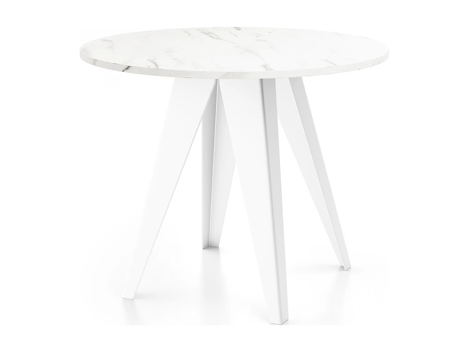 Table de salle à manger Ronde de style industriel - Moderne - Extensible de 90 cm à 130 cm - Pieds métalliques blancs - Compacte - Marbre Blanc