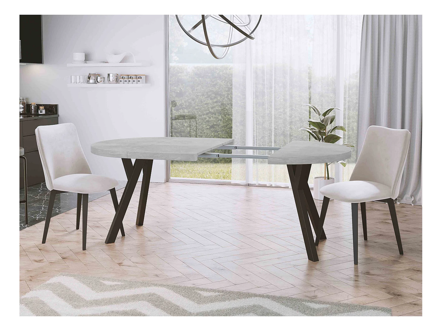 Designer Runder Ausziehbarer Esstisch - Loft-Stil, Platzsparend - Schwarze Beine - 100 bis 150cm - für 5-8 Personen - Hergestellt in EU - Sonoma Eiche - 150 cm