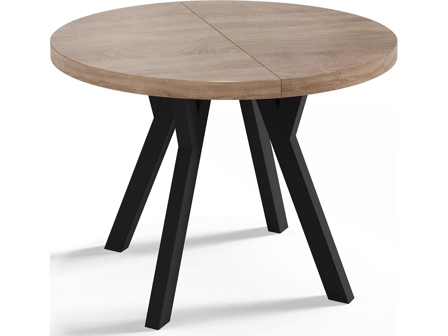 Table à Manger Extensible Ronde Designer - Style Loft, Peu Encombrant -  Pieds Noirs - 100 à 150 cm - Pour 5-8 personnes - Fabriqué en UE - Chêne Sonoma - 150 cm