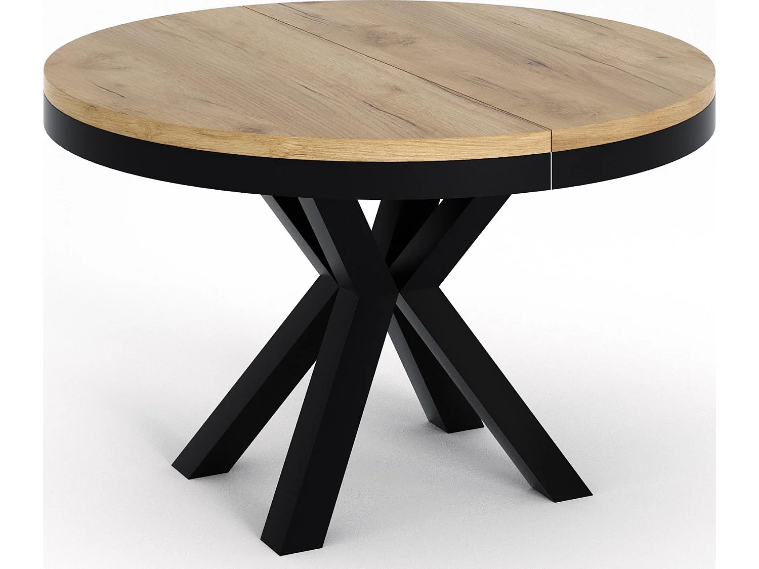 Runder Ausziehbarer Esstisch im Loft-Stil - Industrieller Tisch mit Schwarzen Metallbeinen - Platzsparender Tisch für Wohnzimmer - Craft Eiche - 100 bis 180 cm