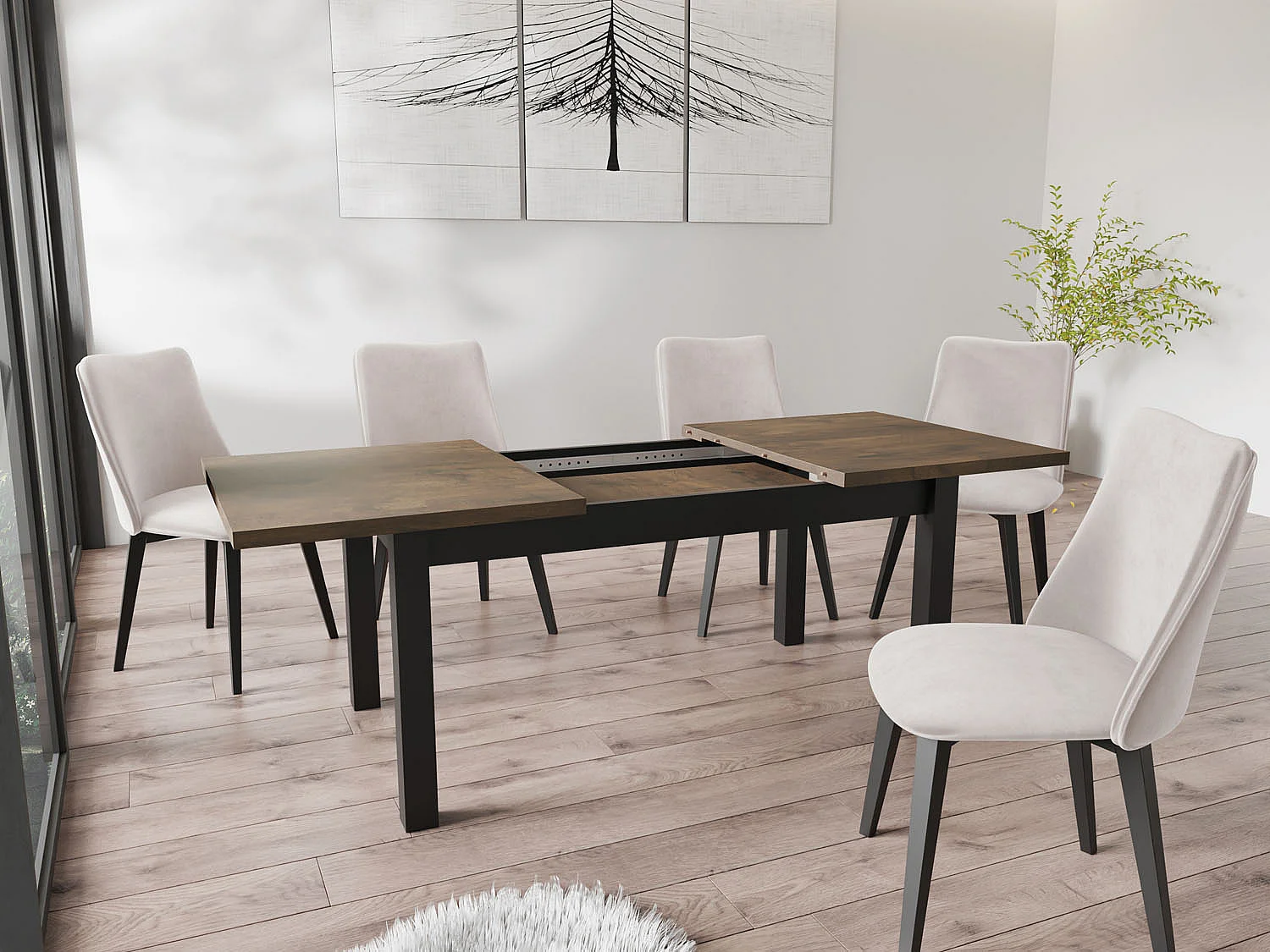 Moderner Rechteckiger Ausziehbarer Esstisch - Platzsparend - Schwarze Holzbeine - 120 bis 160 cm - Hergestellt in EU - 120 x 67 cm - Lefkas Eiche