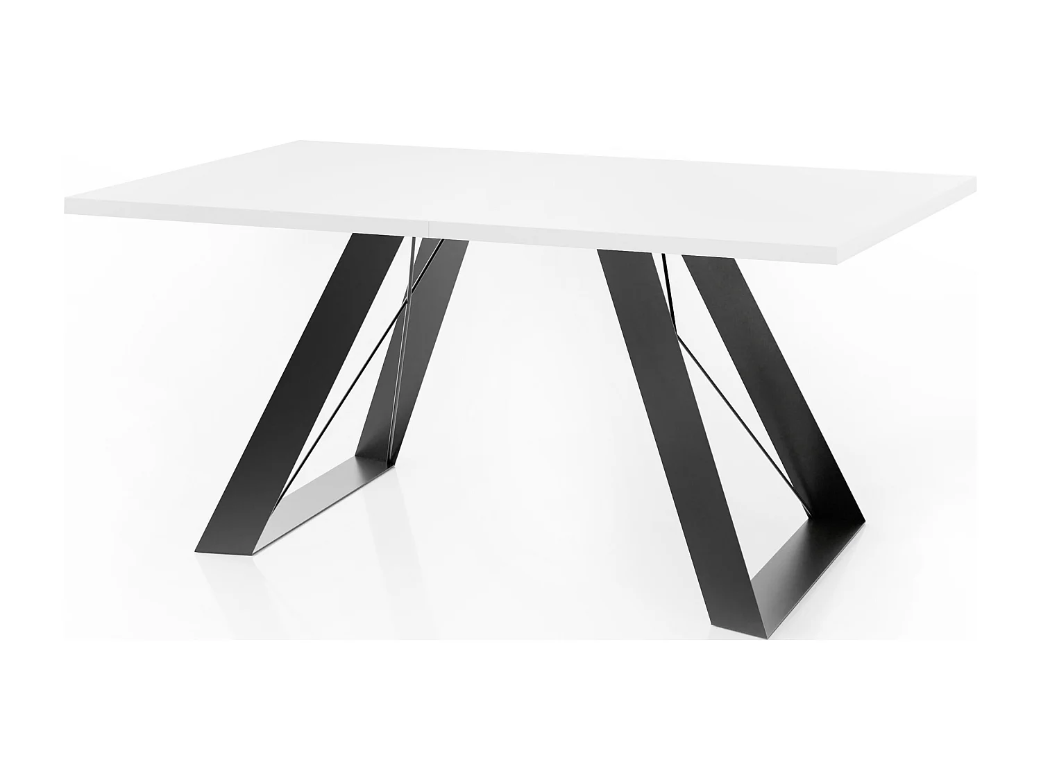 Esstisch Colter Schwarz im Modern Still, Rechteckig Tisch - Ausziehbar von 160 cm bis 260 cm, Pulverbeschichtete Weiße Metallbeine - 160 x 80 cm - Weiß