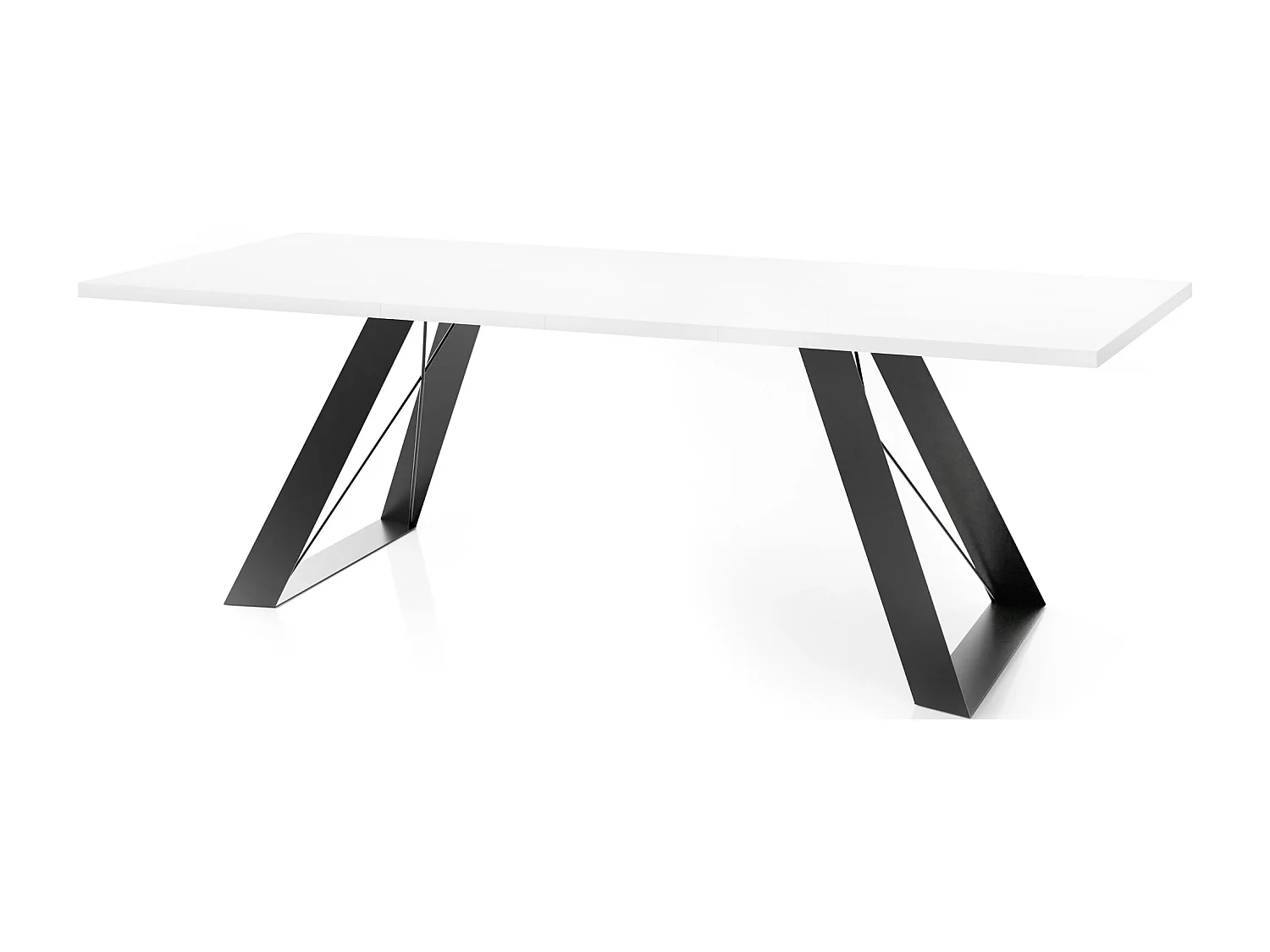 Esstisch Colter Schwarz im Modern Still, Rechteckig Tisch - Ausziehbar von 160 cm bis 260 cm, Pulverbeschichtete Weiße Metallbeine - 160 x 80 cm - Weiß