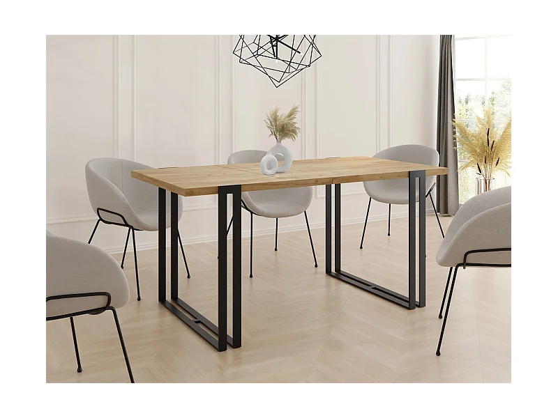 Ausziehbarer Esstisch - Großer Tisch im Loft-Stil mit Schwarze Metallbeinen 140 bis 240 cm - Industrietisch für das Wohnzimmer - Craft Eiche - 140 x 80 cm