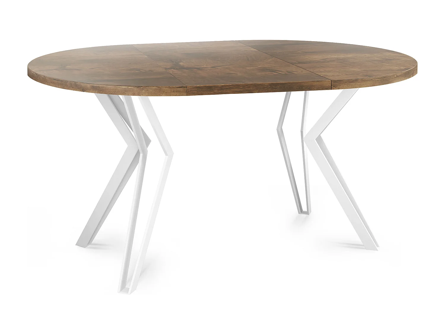 Table Ronde Salle à Manger - 120/196 cm de Diamètre - Table à Rallonges Avec Pieds en Métal Blanc - Style Industriel - Compacte - Chêne Lefkas