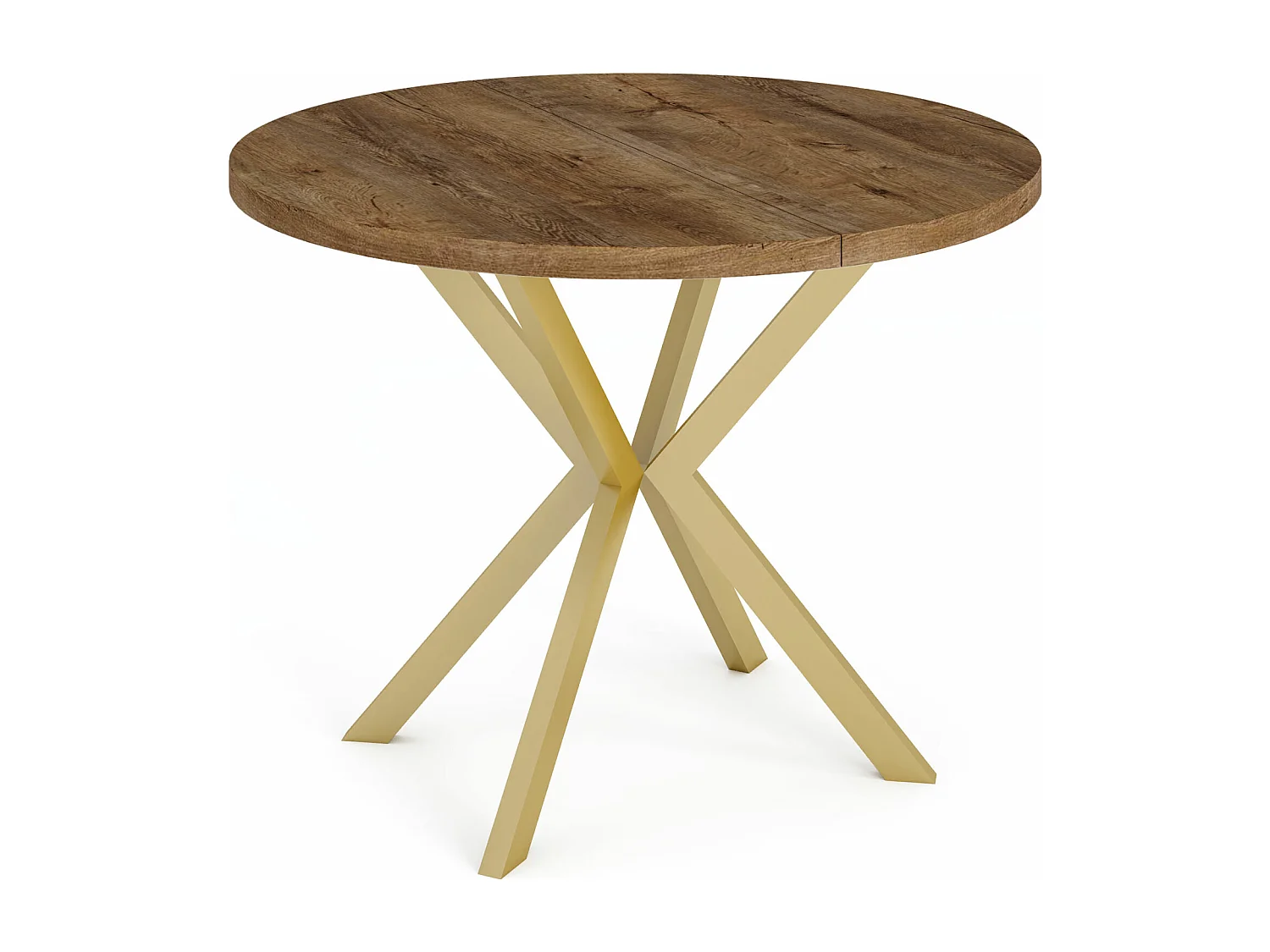 Runder Esstisch Ausziehbar ⌀ 100 cm - Goldene X-Beine - Braun - EU Herstellung