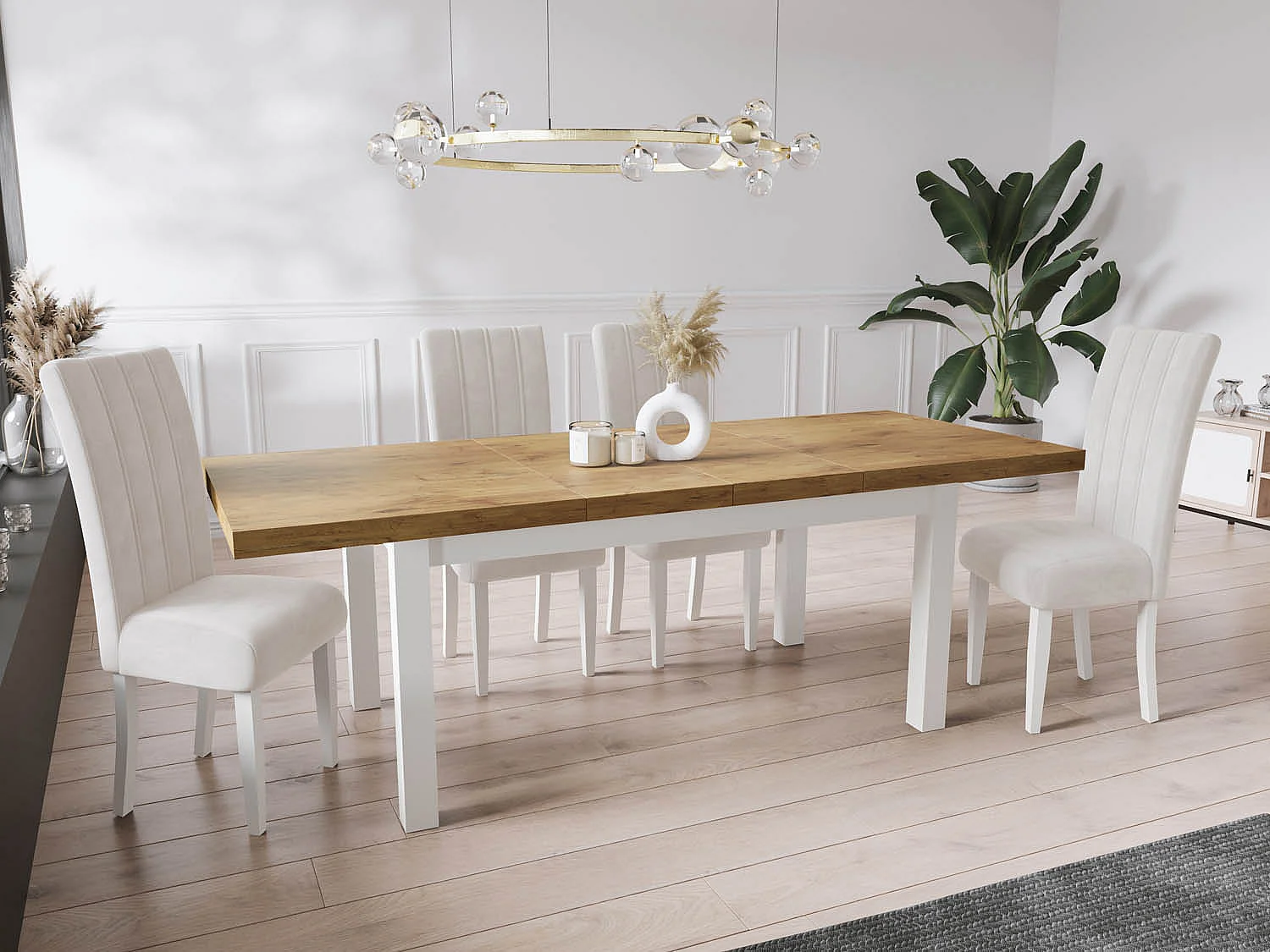 Table à Manger Extensible Rectangulaire Moderne - Gain de Place - Pieds en Bois Blanc - Fabriqué en UE - 200 x 100 cm - Chêne Lancelot