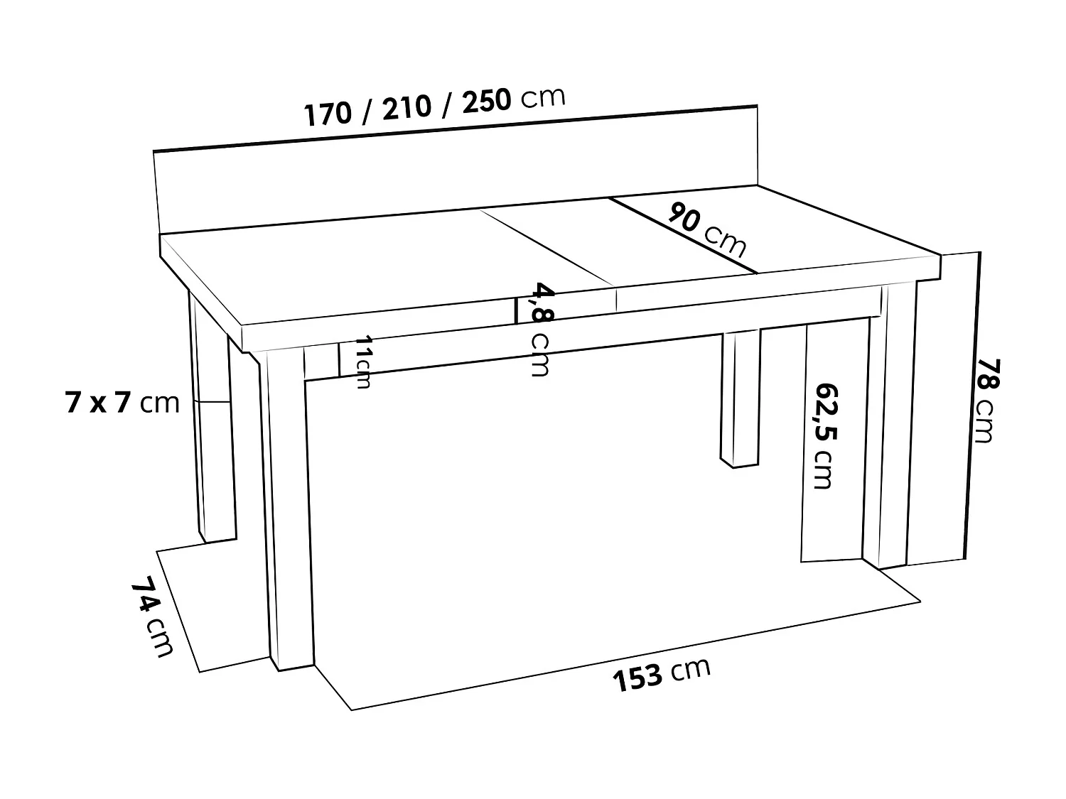 Moderner Rechteckiger Ausziehbarer Esstisch - Platzsparend - Weißen Holzbeine - 170 bis 250 cm - Hergestellt in EU - 170 x 90 cm - Grau Beton