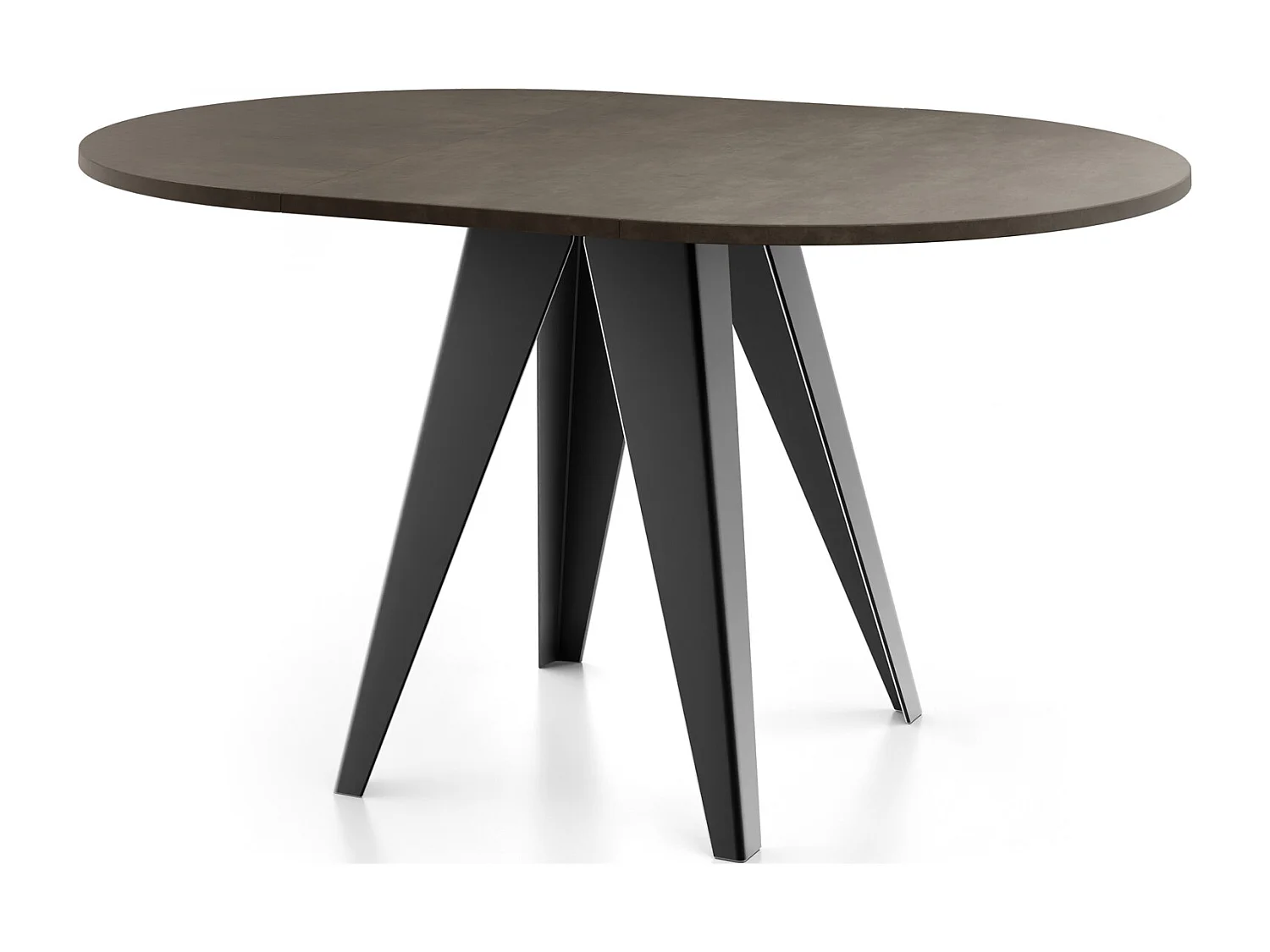 Table de Salle à Manger Ronde de Style Industriel - Moderne - Extensible de 100 cm à 140 cm - Pieds Métalliques Noirs - Gris Béton Foncé