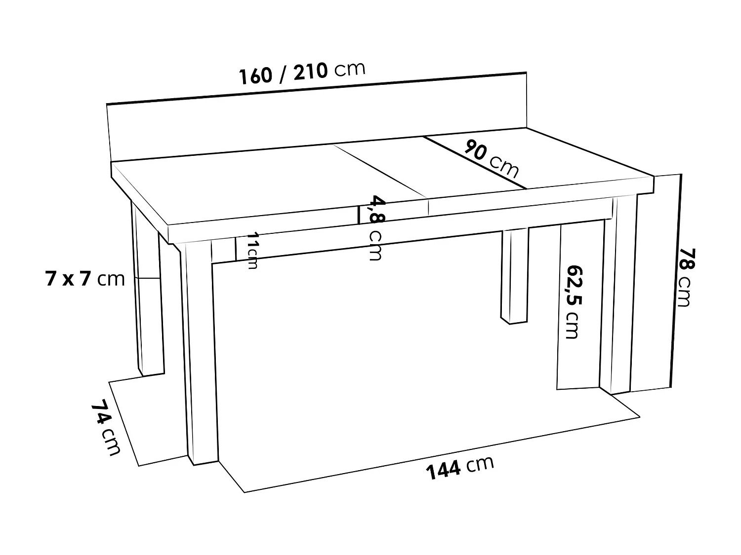 Moderner Rechteckiger Ausziehbarer Esstisch - Platzsparend - Weißen Holzbeine - 160 bis 210 cm - Hergestellt in EU - 160 x 90 cm - Grau Beton