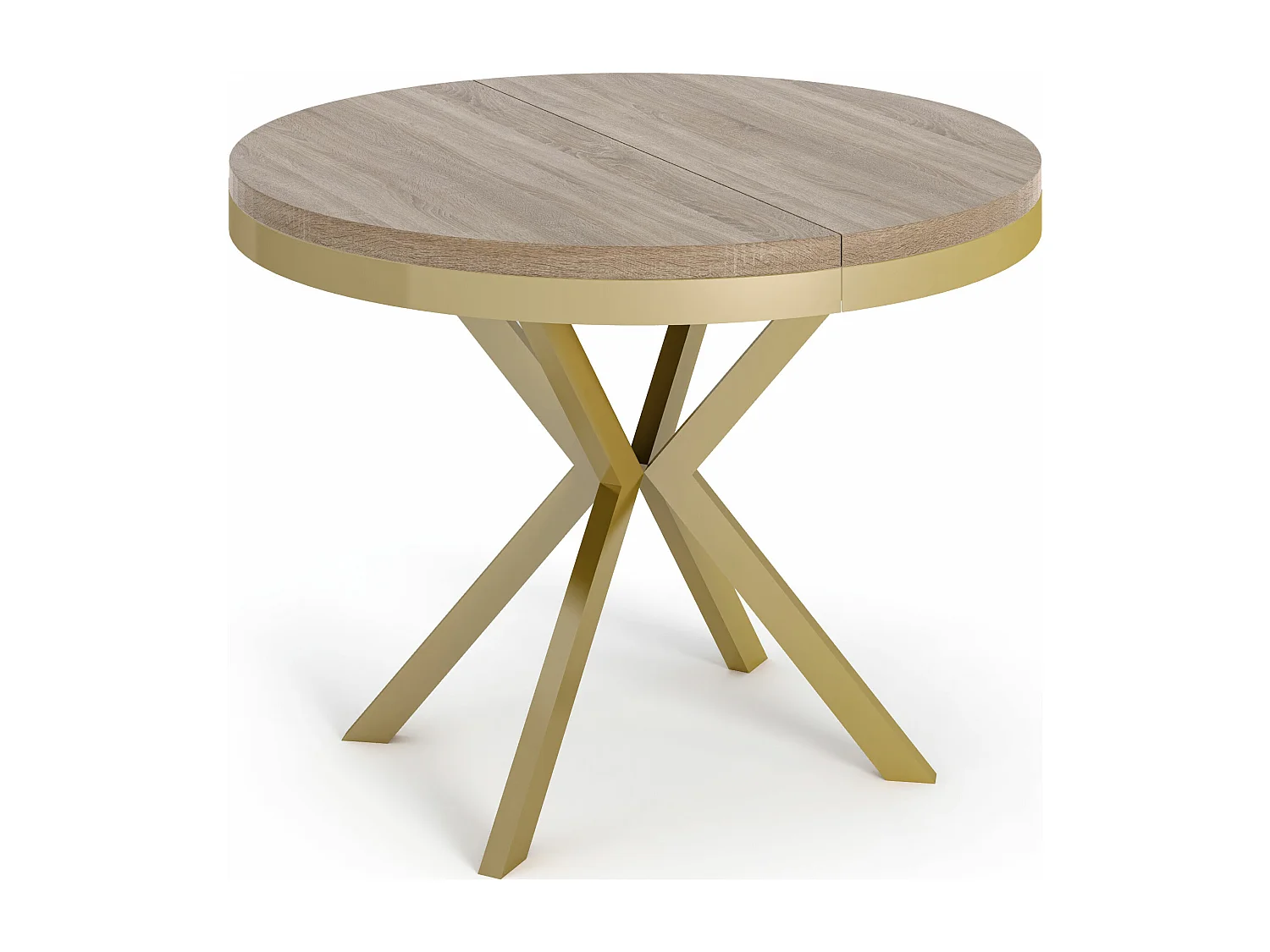 Runder Ausziehbarer Esstisch - Loft Style Tisch mit Goldenen Metallbeinen - 100 bis 180 cm - Industrieller Tisch für Wohnzimmer - Kompakt - 100 cm - Sonoma Eiche