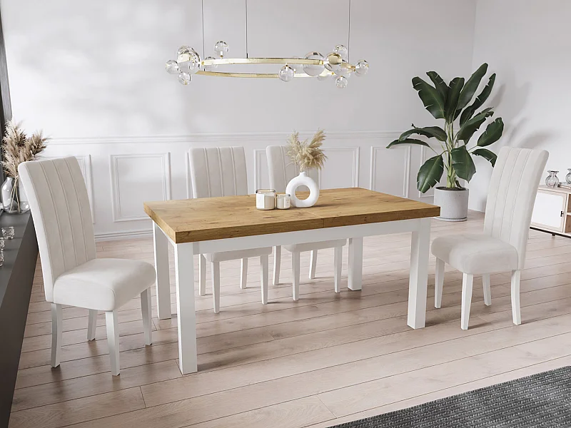 Moderner Rechteckiger Ausziehbarer Esstisch - Platzsparend - Weißen Holzbeine - 120 bis 160 cm - Hergestellt in EU - 120 x 80 cm - Lancelot Eiche