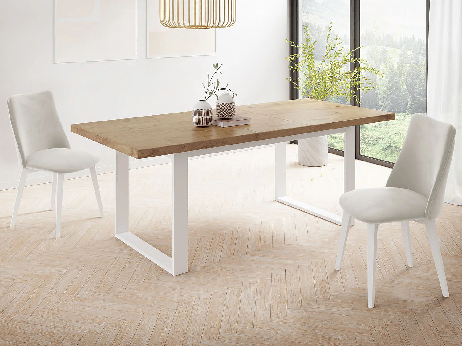 Table à Manger Rectangulaire Pour Salon - Table à Manger Style Loft Industriel Avec Pieds En Métal Blanc - Fabriqué en UE - 160 x 90 cm - Chêne Lancelot