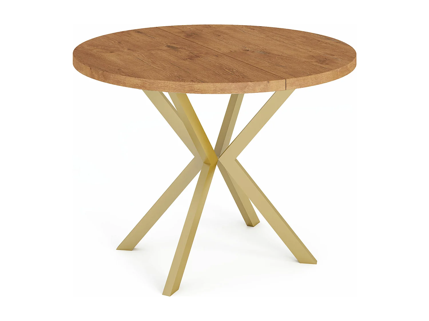 Table à Manger Extensible Ronde - Table Style Loft Avec Doré Pieds en Métal - 100 à 180 cm - Ronde Table Style Industriel Pour le Salon - 100 cm - Chêne Lancelot