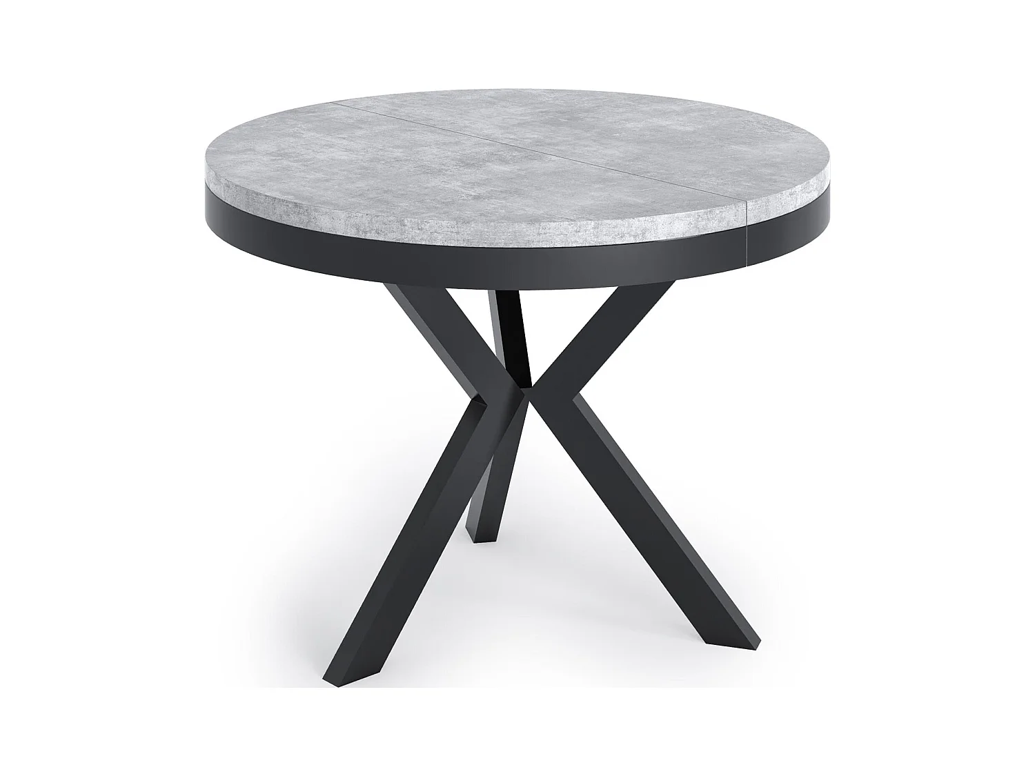 Table à manger ronde extensible style Loft - Grande table industrielle avec pieds en métal - Gain de place pour salon et séjour - Béton Gris - 100 à 140 cm
